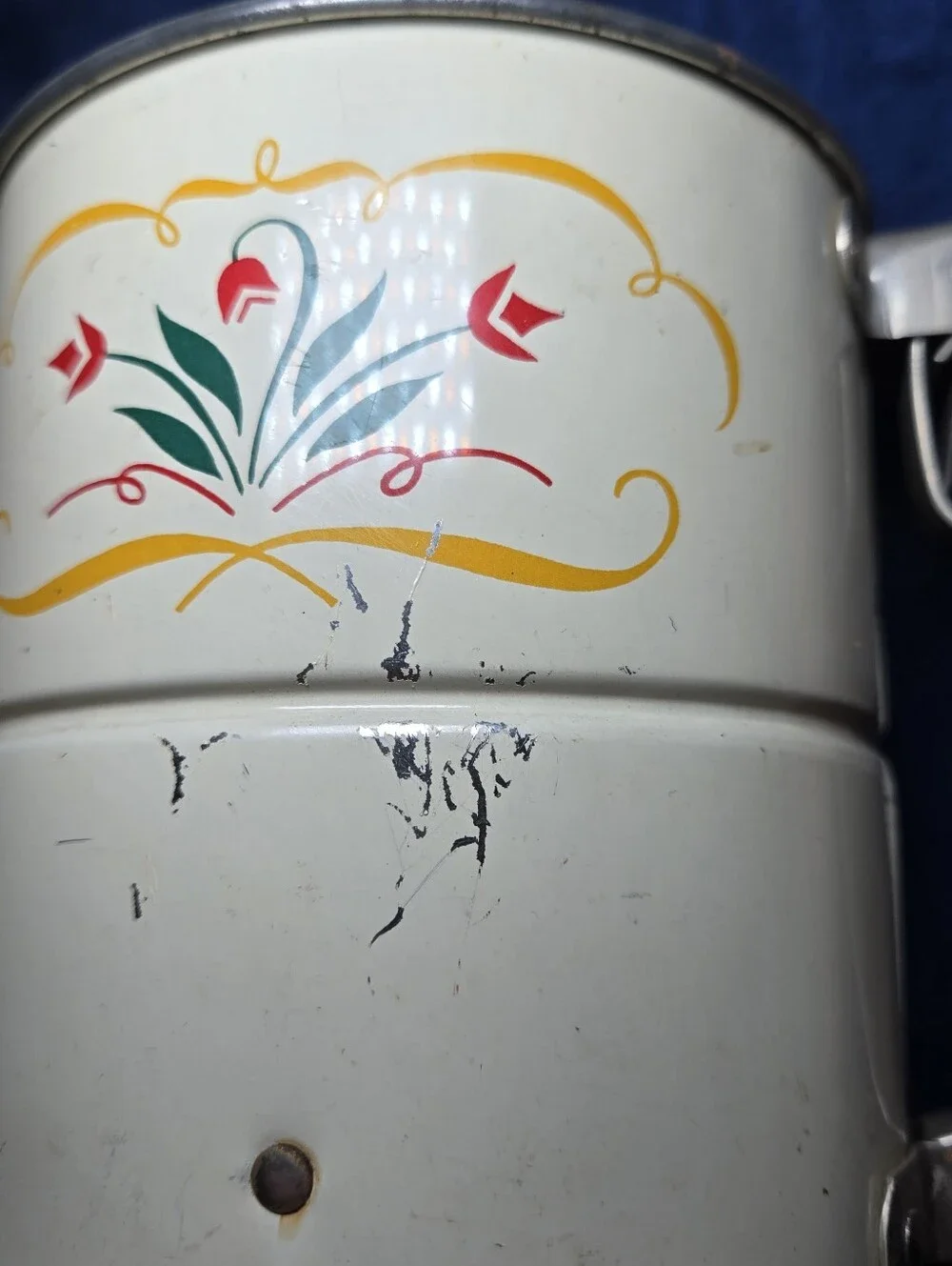 Vintage Androck Hand-i-Sift 3 Screen Flour Sifter w/Tulips Red Wooden Handle-USA